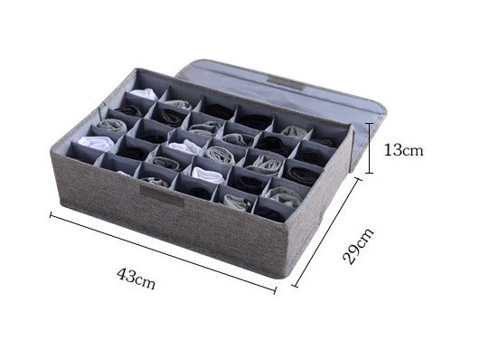 Collapsible fabric storage box for home use—dust-proof, multi-compartment organizer for underwear, socks, and lingerie.