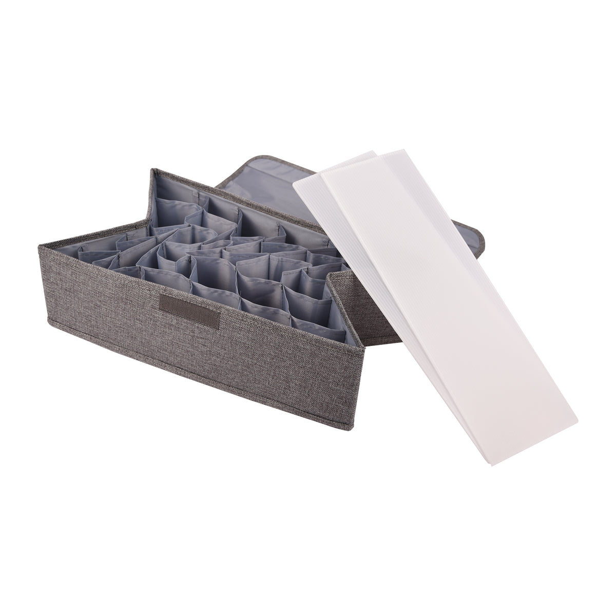 Collapsible fabric storage box for home use—dust-proof, multi-compartment organizer for underwear, socks, and lingerie.