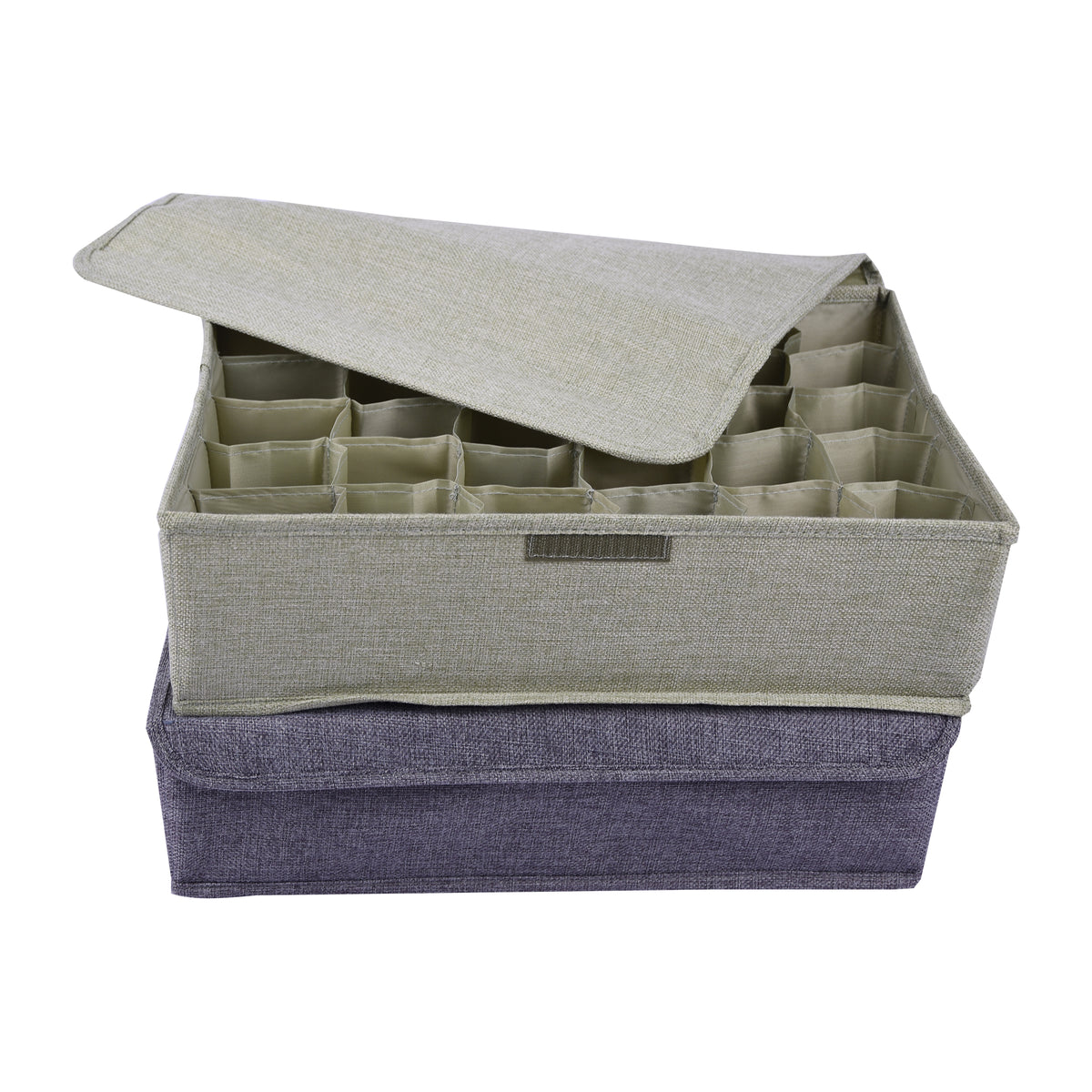 Collapsible fabric storage box for home use—dust-proof, multi-compartment organizer for underwear, socks, and lingerie.